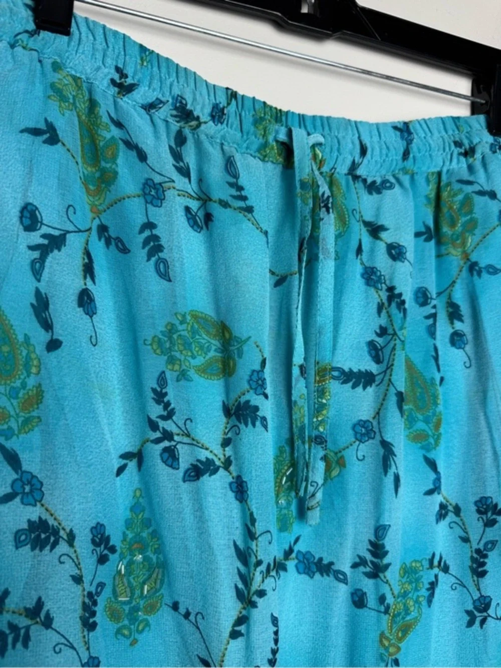 NWT Vintage Fashion Bug Turquoise Blue Maxi Skirt with Green Paisley Print